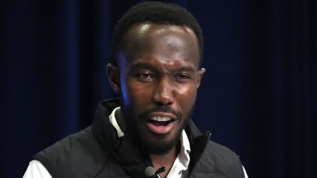 Feb 27, 2024; Indianapolis, IN, USA; Minnesota Vikings general manager Kwesi Adofo-Mensah speaks during a press conference at the NFL Scouting Combine at Indiana Convention Center.